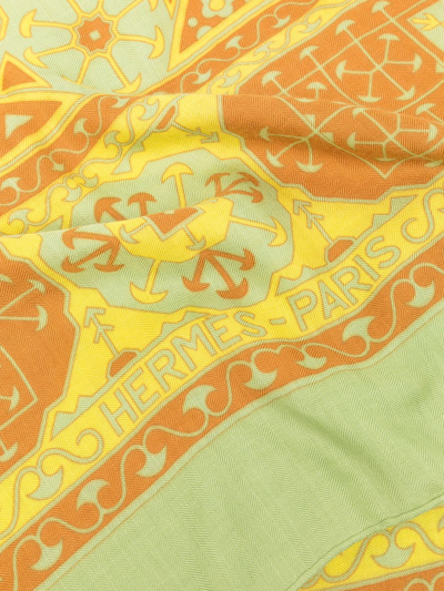 Pre-owned Hermes 1981  Arabia Print Scarf In Yellow