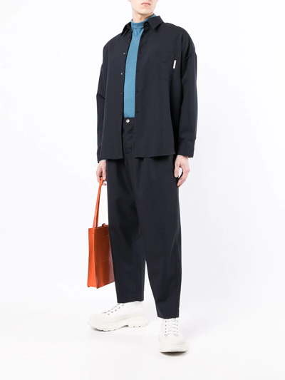 Shop Marni Cropped Tapered Trousers In Blue