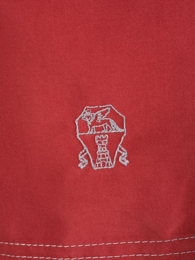 Shop Brunello Cucinelli Embroidered-logo Swim Shorts In Red