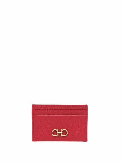 Shop Ferragamo Gancini Leather Card Holder In Red