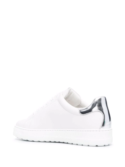Ferragamo Gancini Metallic-effect Lace-up Sneakers In White