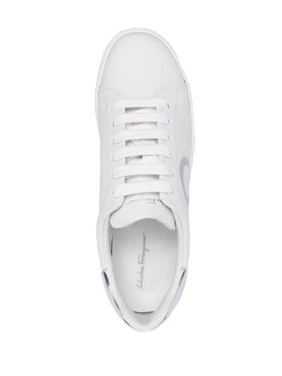 Ferragamo Gancini Metallic-effect Lace-up Sneakers In White