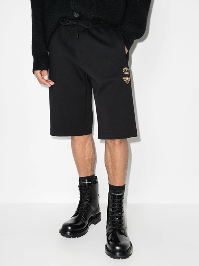 Shop Dolce & Gabbana Embroidered-bee Drawstring Shorts In Black
