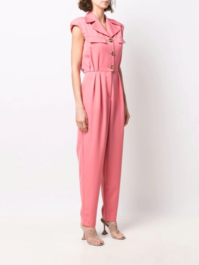 Shop Balmain Sleeveless Logo-button Wool Jumpsuit In Pink