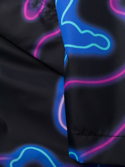 Shop Valentino Neon-print Swimming Shorts In Black