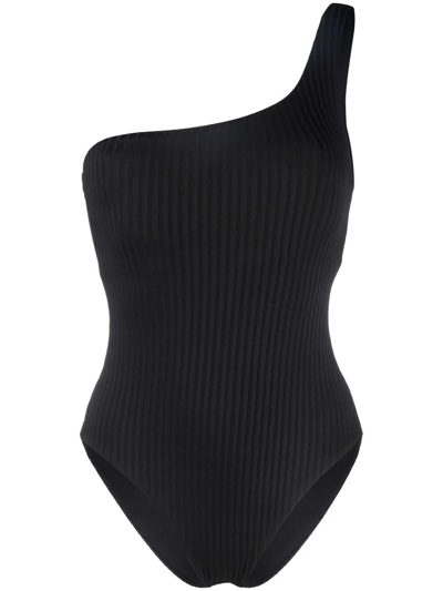 Shop Melissa Odabash Palermo Ribbed One-shoulder Swimsuit In Black