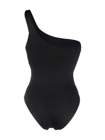 Shop Melissa Odabash Palermo Ribbed One-shoulder Swimsuit In Black