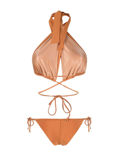 Noire Swimwear High-shine Triangle-cup Bikini Set In Orange
