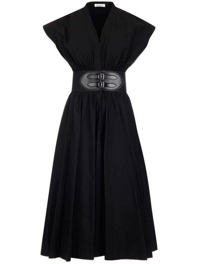Shop Alaïa Belted Midi Dress In Black