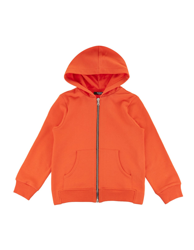 Shop Balmain Kids Logo Print Zip Hoodie In Orange
