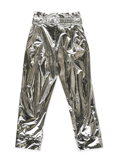 Shop Balmain Kids Metallic Effect Pants In Silver