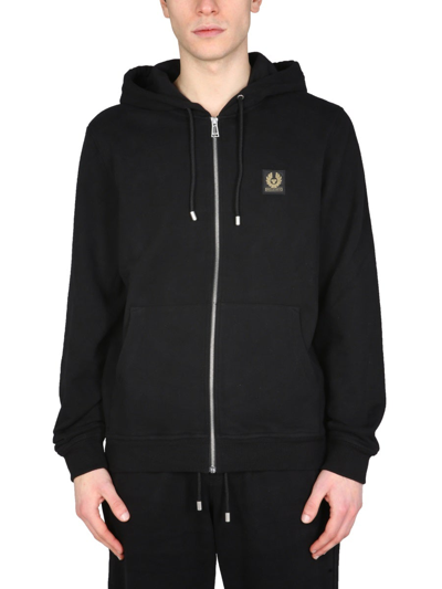 Shop Belstaff Logo Patch Zipped Hoodie In Black