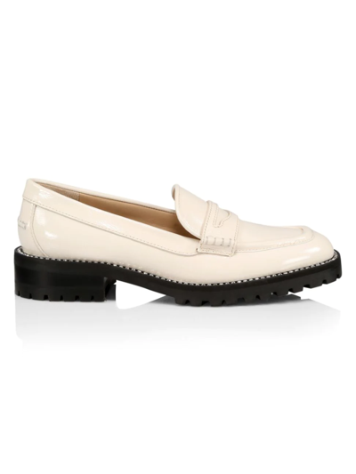 Shop Jimmy Choo Women's Deanna Crystal-embellished Patent Leather Loafers In Latte