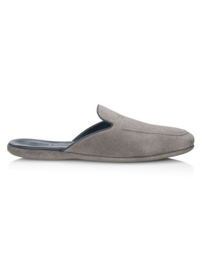 Shop Manolo Blahnik Men's Montague Suede Slippers In Medium Grey