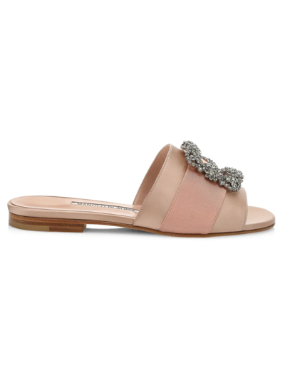 Shop Manolo Blahnik Women's Martamod Embellished Satin Mules In Pink