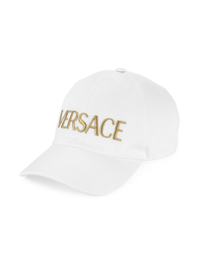 Shop Versace Men's Logo Baseball Cap In White Gold
