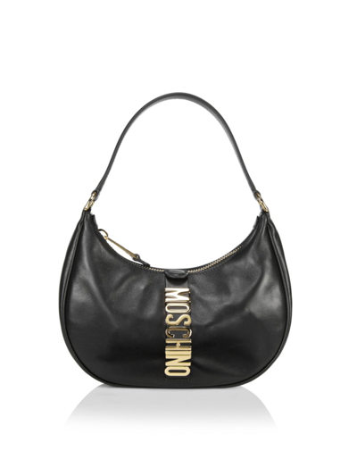 Shop Moschino Women's Logo Leather Shoulder Bag In Black