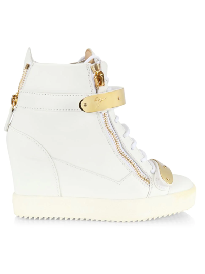 Shop Giuseppe Zanotti Women's Lorenz Leather Wedge Sneakers In White