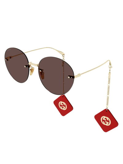 Shop Gucci Women's Pure Metal 60mm Round Sunglasses In Gold