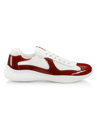 Shop Prada Men's New America's Cup Low-top Sneakers In Rubino Bianco