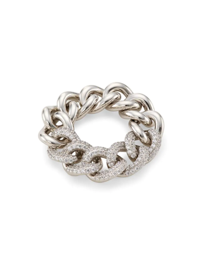 Shop Adriana Orsini Women's Elevate Rhodium-plated Cubic Zirconia Pavé Curb Chain Ring In Silver