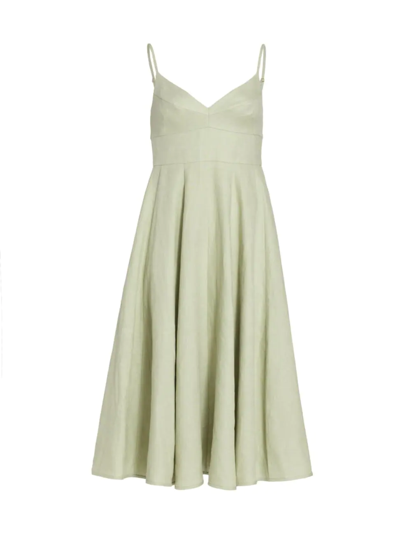 Zimmermann Dancer Picnic Shirred Linen Midi Dress In Sage | ModeSens