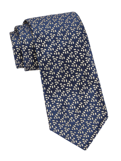 Shop Charvet Men's Leaf Woven Silk Tie In Navy Yellow