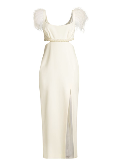 Shop Likely Women's Taliah Feather-embellished Cut-out Midi-dress In White