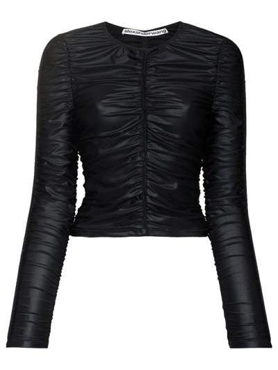 Shop Alexander Wang Ruched Long Long Slevee Mock Neck Black