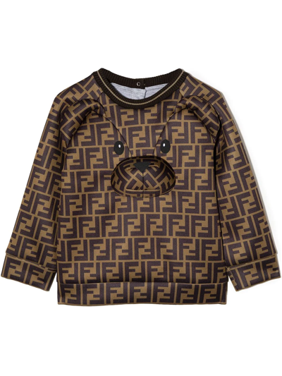 Shop Fendi Teddy Bear Ff Sweatshirt In Brown