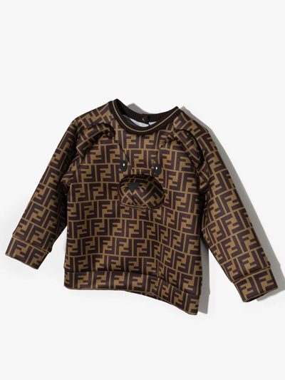 Shop Fendi Teddy Bear Ff Sweatshirt In Brown