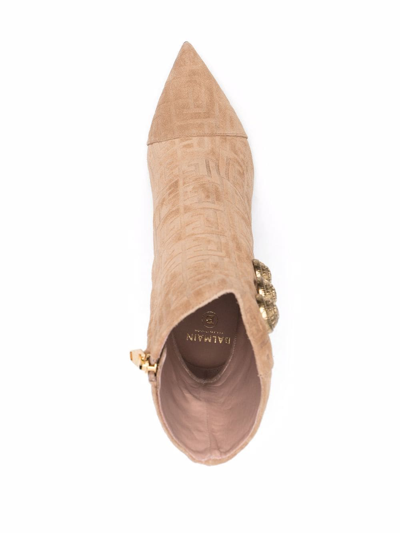 Shop Balmain Monogram Debossed Ankle Boots In Nude