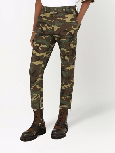 Shop Dolce & Gabbana Camouflage Cropped Trousers In Braun