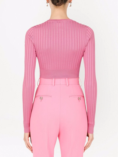 Shop Dolce & Gabbana Ribbed-knit Cropped Top In Rosa