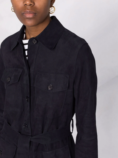 Shop P.a.r.o.s.h Belted Suede Shirt Jacket In Blau