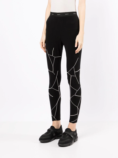 Shop Yohji Yamamoto P26 Holeless Embroidered Leggings In Schwarz