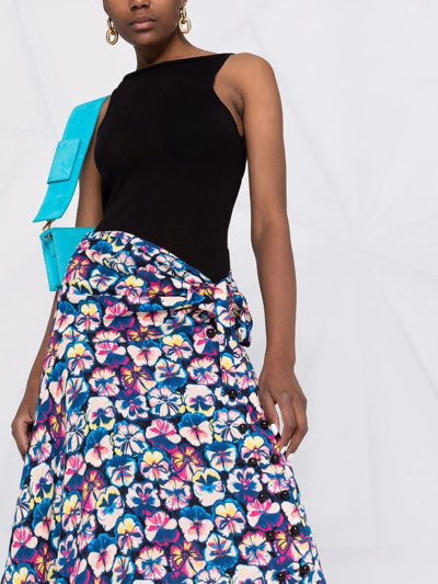 Shop Paco Rabanne Floral-print Draped Midi Skirt In Blau