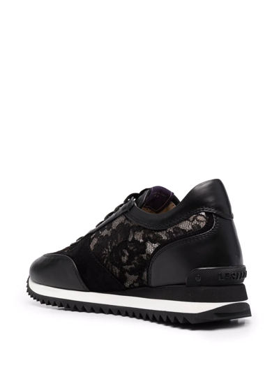 Shop Le Silla Claire Lace-embellished Leather Sneakers In Schwarz