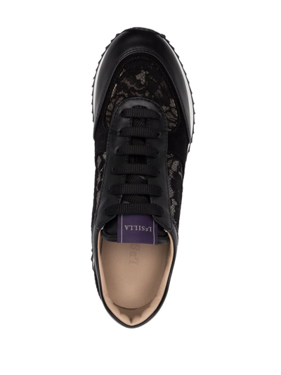 Shop Le Silla Claire Lace-embellished Leather Sneakers In Schwarz