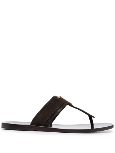 Tom Ford Brown Leather Thong Slippers