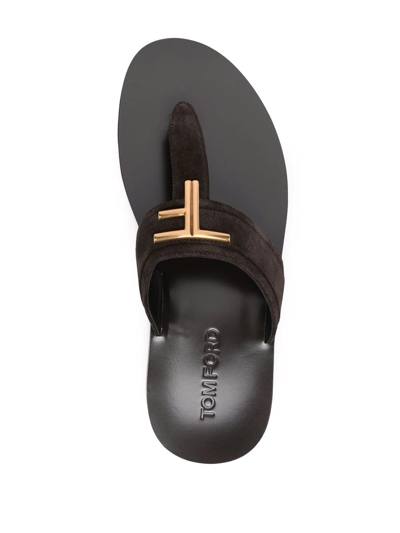 Shop Tom Ford Logo-plaque Thong Sandals In Braun