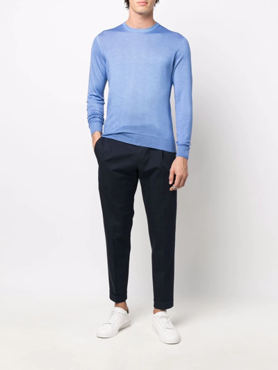 Shop Pt Torino Cropped Tapered-leg Trousers In Blau