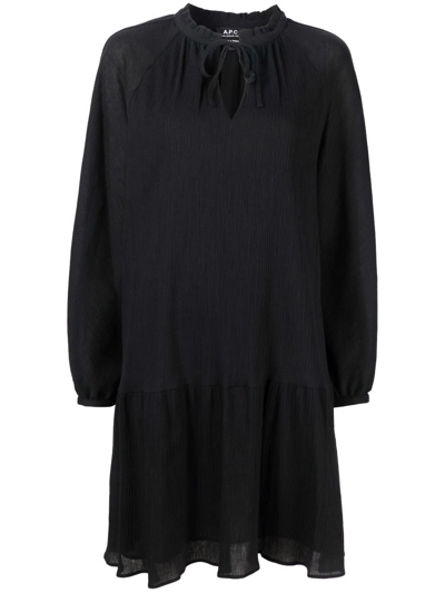 Apc Gathered-tie Fastening Short Dress In Schwarz