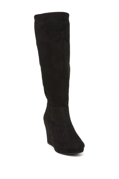 Shop Chinese Laundry Lakeside Knee High Wedge Boot In Black Suedette
