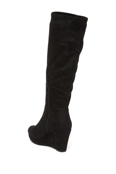Shop Chinese Laundry Lakeside Knee High Wedge Boot In Black Suedette