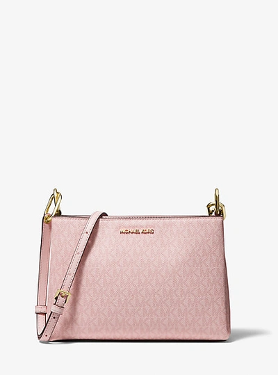 Shop Michael Kors Trisha Medium Logo Crossbody Bag In Pink