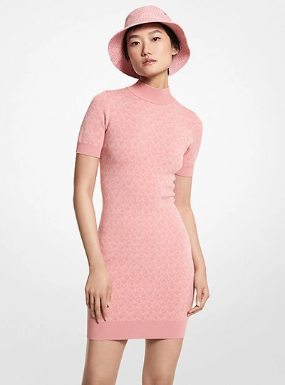 Michael Kors Logo Jacquard Mock Neck Dress In Pink | ModeSens