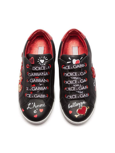 Shop Dolce & Gabbana Amore Leather Low-top Sneakers In Black