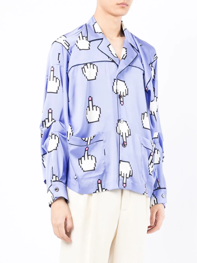 Shop Natasha Zinko Pixel Middle-finger Print Shirt In Purple
