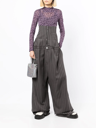 Shop Natasha Zinko Pinstripe-print Corset Boxy Trousers In Grey